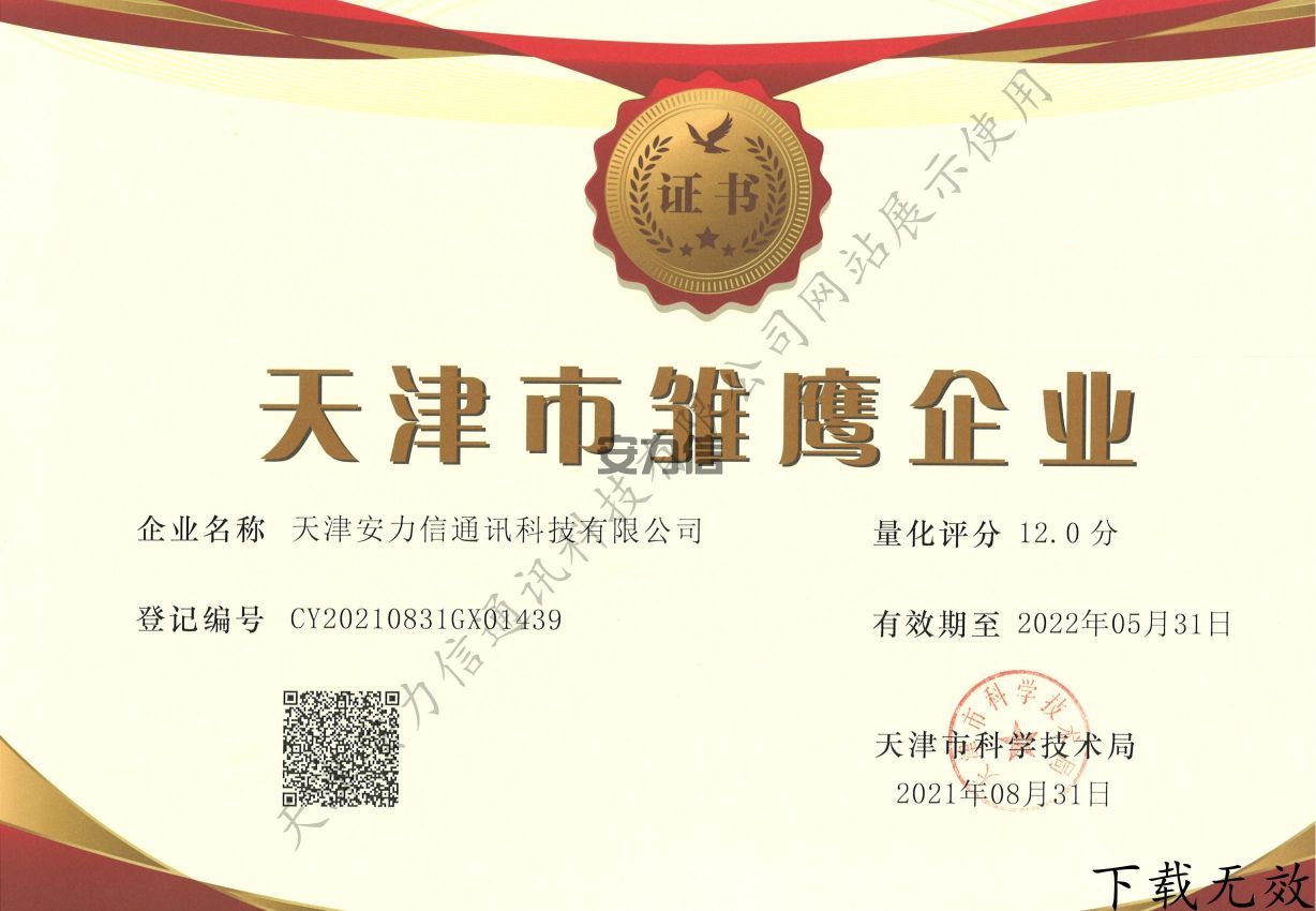 天津市雏鹰企业认证证书